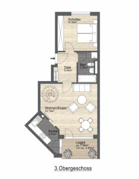 Eleganz auf zwei Ebenen – schöne Maisonette-Wohnung mit Dachterrasse, Loggia und TG-Stellplatz