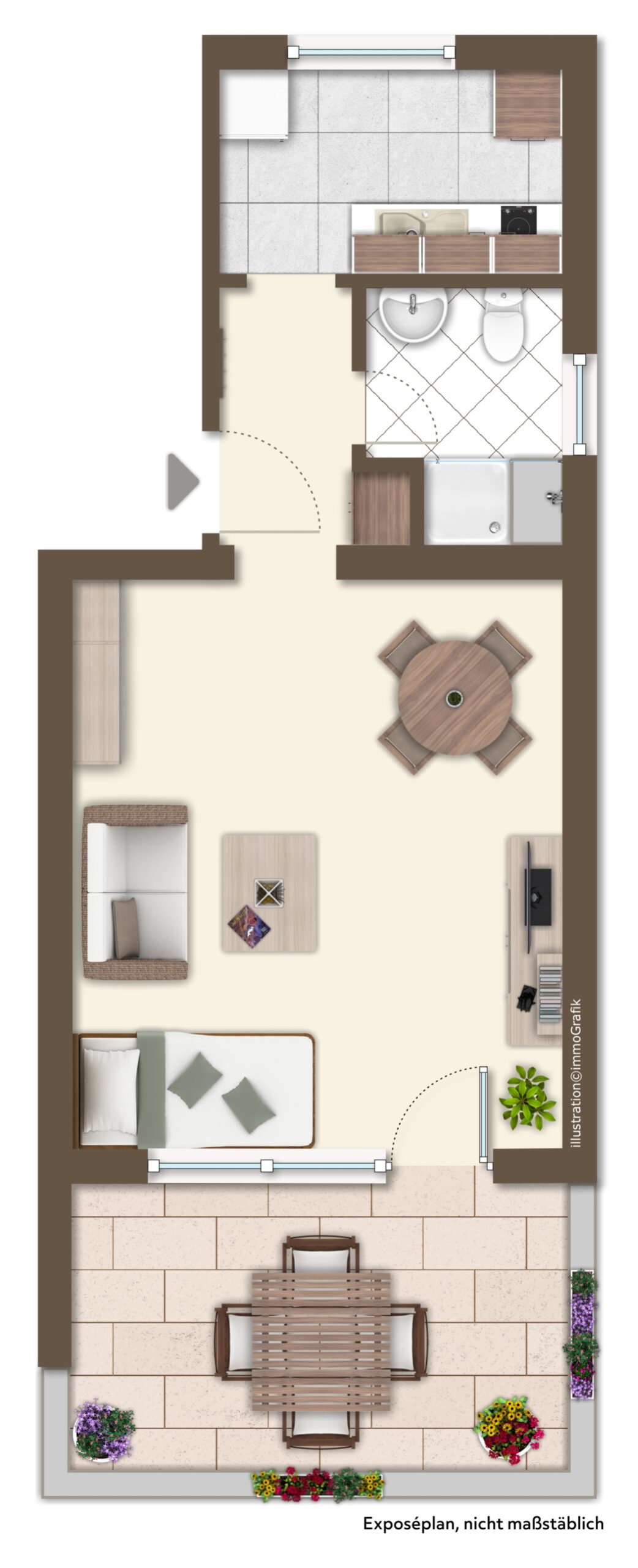 1-Zimmer-Wohnung nahe Flughafen mit Terrasse & Stellplatz 1-Zimmer-Wohnung nahe Flughafen mit Terrasse & Stellplatz